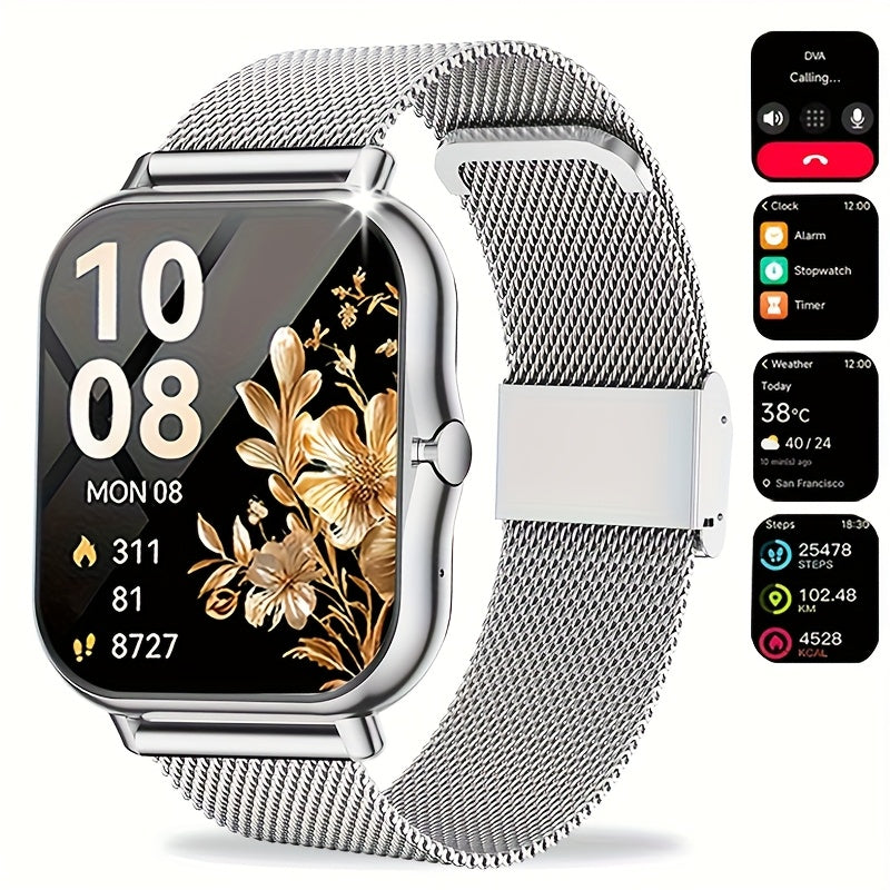 Full Touchscreen Smart Watch Compatible for Android & iPhone, Wireless Calling/Suitable for Android and iPhone, Wireless Smartwatch with 100+ Sports Modes, Alloy Case, Wireless 5.0, Phone Calls, Fitness Tracker for Men & Wome