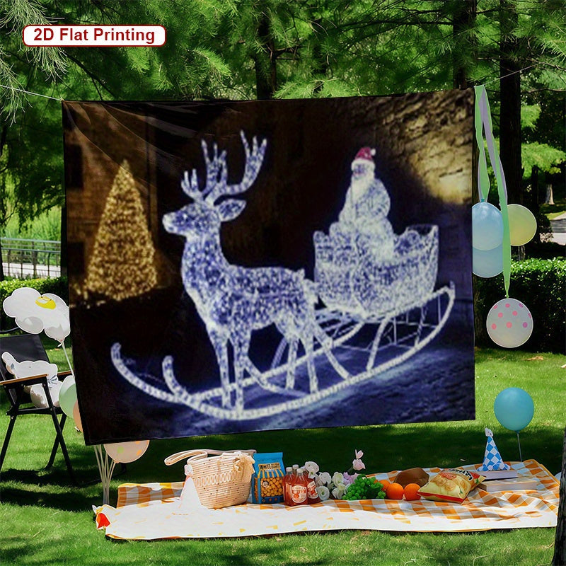 2D Flat, 1pc Large 170x255cm Glowing-in-the-Dark Santa Sleigh with Reindeer & Snowman Party Banner - Self-Lit Glittering Christmas Decoration with Glowing Snowman, Perfect for Indoor/Outdoor Holiday Celebrations & Festive Eve
