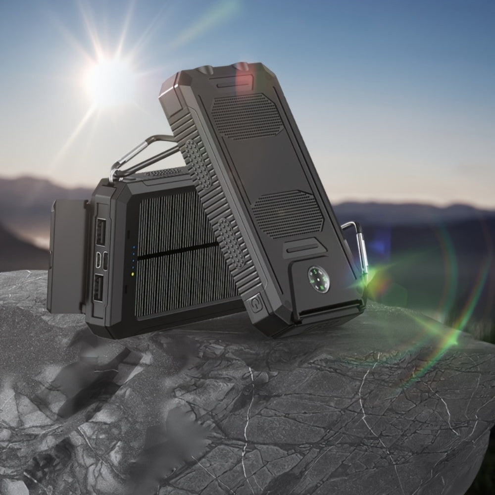 2 PCS Set 20000mAh Portable Emergency Solar Power Bank, Portable Survival Solar Mobile Phone Charger, Camping External Battery Charger for Mobile Phones, 2 USB/ LED Flashlights with Compass for Outdoor Activities