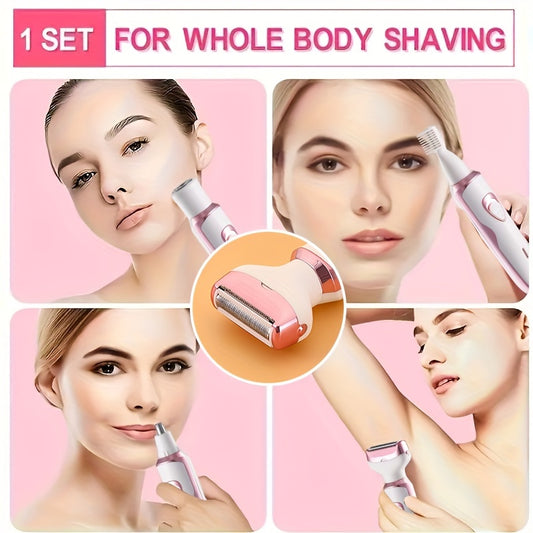 4 PCS Set Electric Razor For Women,  Rechargeable grooming kit, Lady Electric Shaver For Face, Nose, Legs And Underarm, Bikini Area Trimmer For Women Painless, Hair Razor Rechargeable & Portable