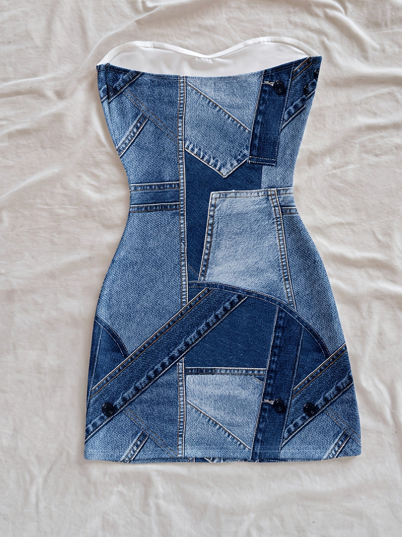 Siamese Cat Directional Print Denim Patchwork Dress Summer Outfit Women Casual Streetwear Clothes