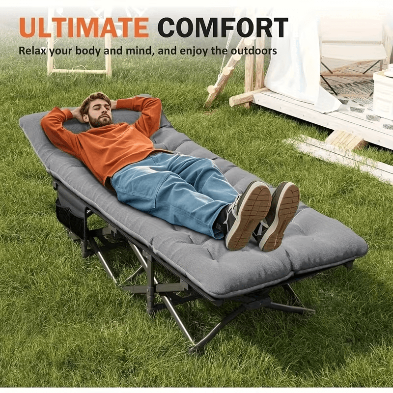 Adult Folding Bed, Office, Outdoor Camping, Courtyard Garden Portable Single Bed + Cushion, Lounge Chair, Space-Saving Design, Suitable for Camping, Travel, Rooms and Offices Furniture Supplies