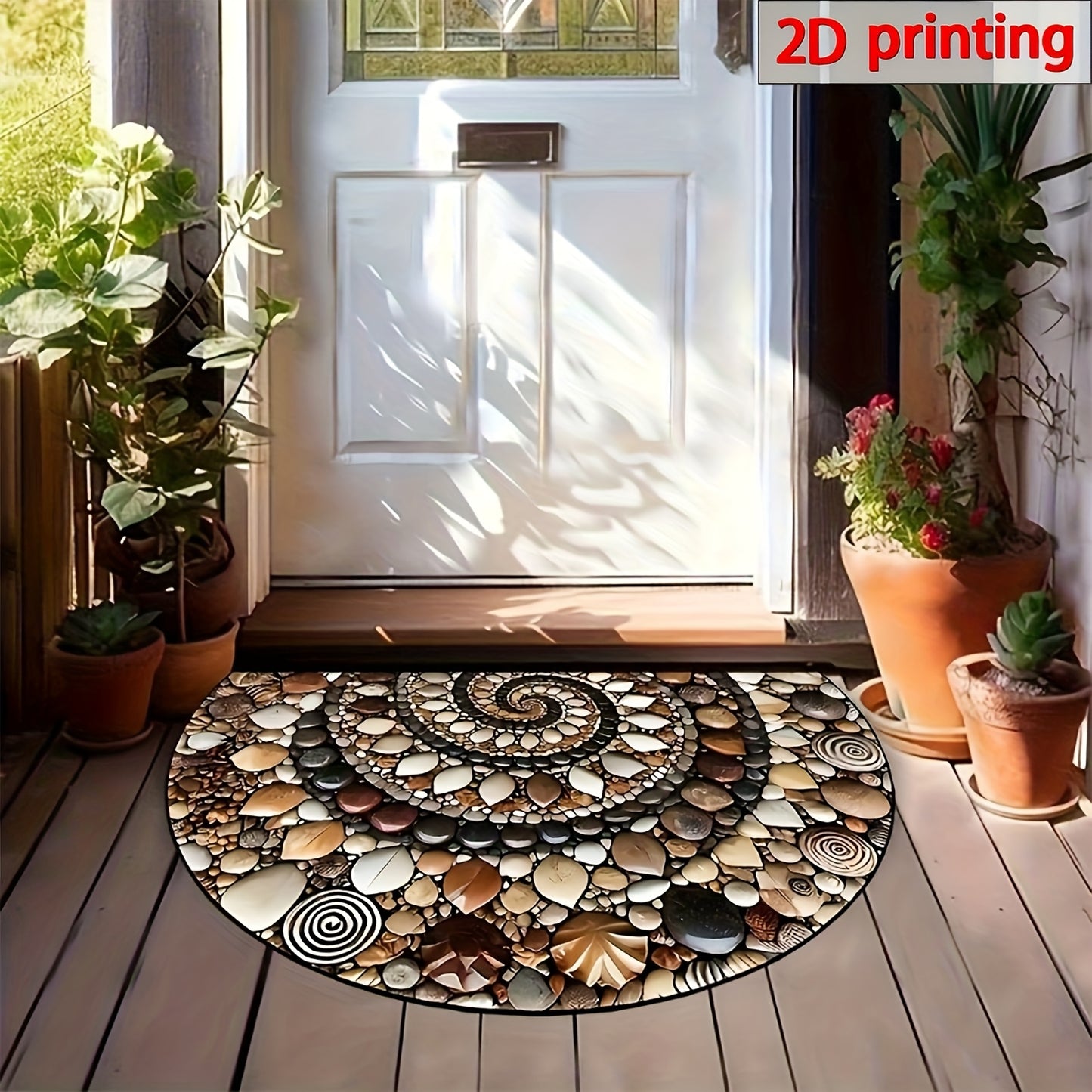 Welcome Mat Featuring Vibrant 2D Pebbles And Seashells - Slip-Resistant And to Maintain, This Semi-Circular Mat Is Ideal for Both Indoor And Outdoor Settings. It'S Perfect for Enhancing The Decor of Your Entryway, Kitchen, Ba