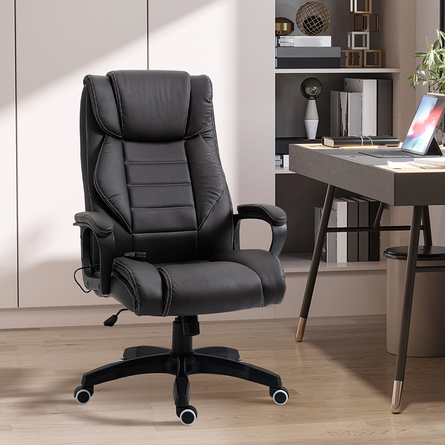 High Back Executive Office Chair 6- Point Vibration Massage Extra Padded Swivel Ergonomic Tilt Desk Seat