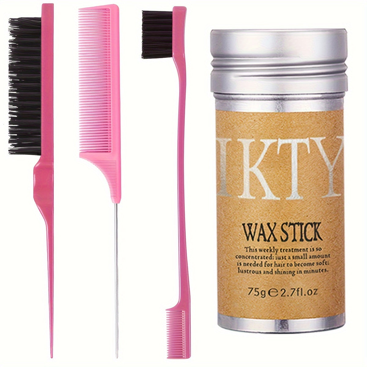 4pcs/Set Hair Wax Stick, Slick Back Hair Brush Set, Long Lasting Hair Wax Stick For Hair, Teasing Brush For Hair Styling, Edge Brush For Tame Frizz For Baby Hair, Rat Tail Combs For Parting