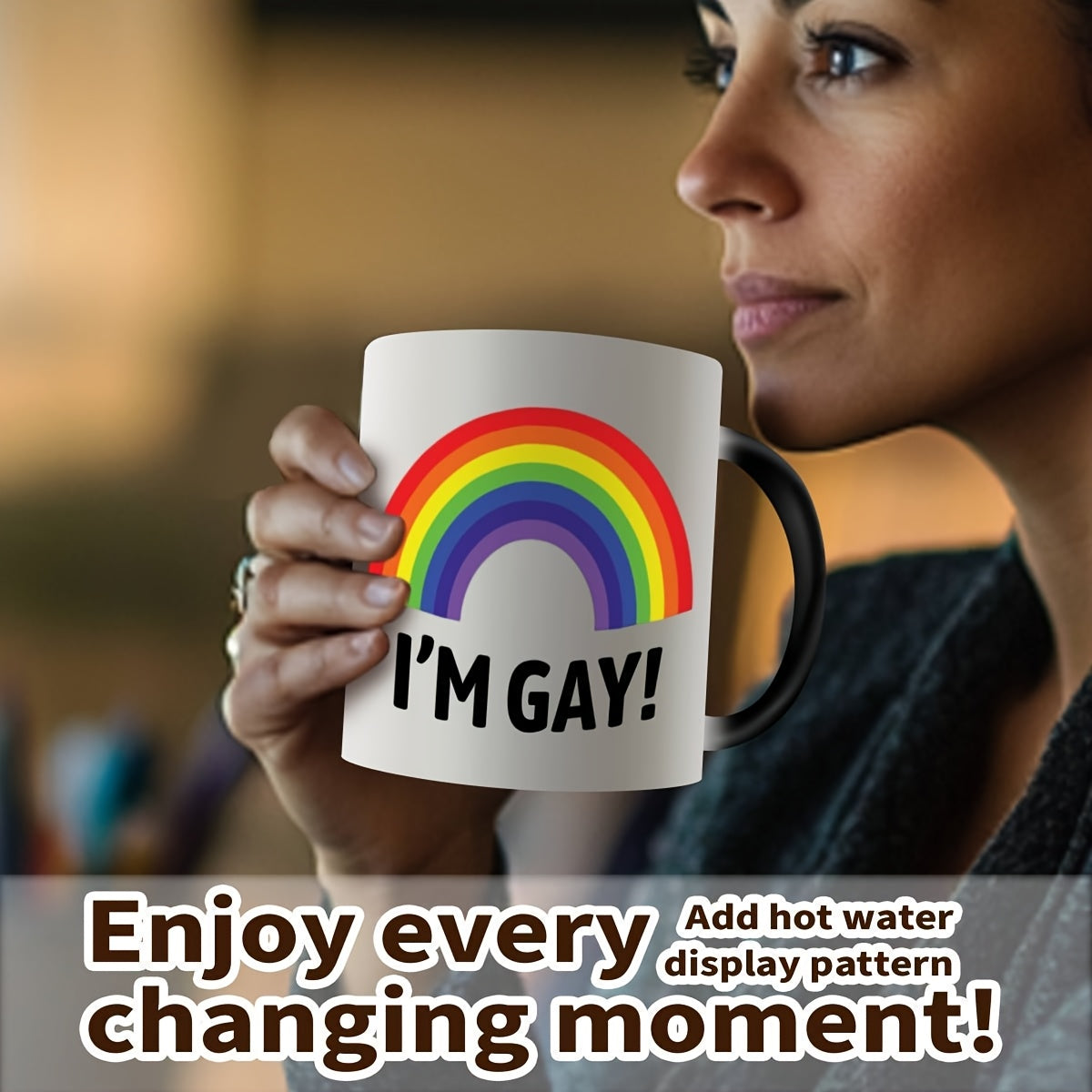 1-Pack Rainbow "I'm Gay!" Ceramic Coffee Mug - Color-Changing Humorous LGBTQ Pride Cup with Heat-Sensitive Design, Hand Wash Only, Funny Gift for Men, Boyfriend, Best Friend (Mother's Day, Birthday, Father's Day