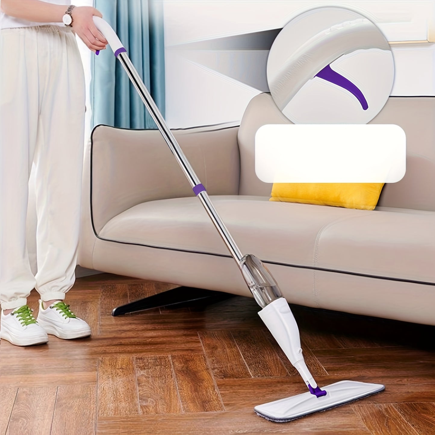 Household Mop + 4 Cloths with Spraying Function, including 4 replaceable cleaning cloths, with 360-degree flexible cleaning-suitable for living room, bedroom, kitchen and bathroom.