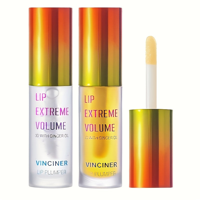 2 PCS Set Long-Lasting Korean  Lip Oil Essence, Instant Plumping Effect - High-Gloss Liquid Lipstick, Enhances Lip Volume and Shape, Easy Application with Brush or Dropper Cap