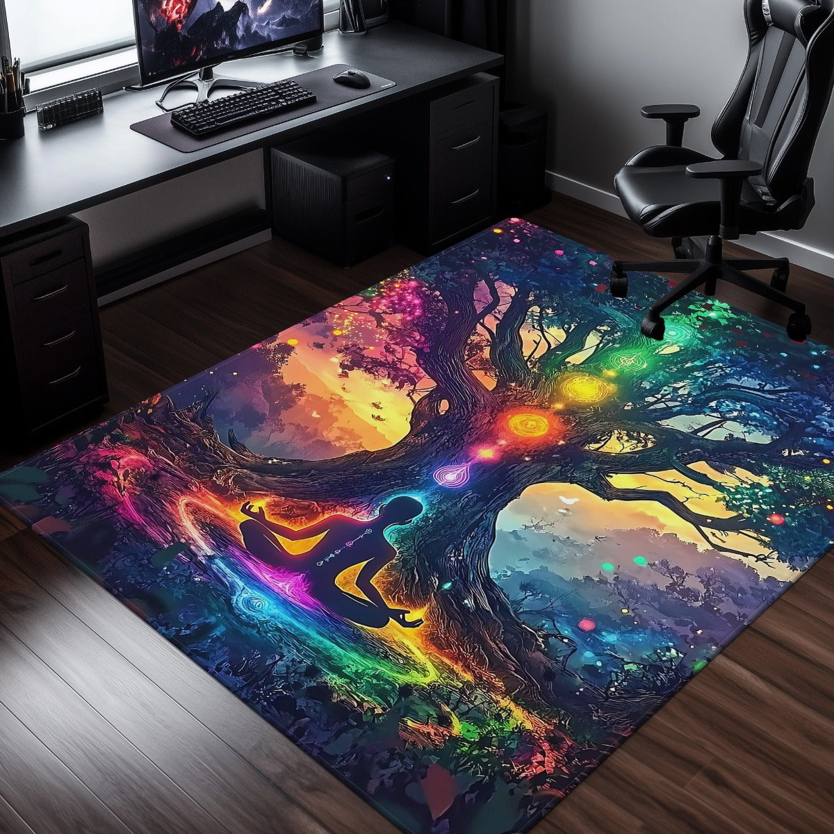 For Spiritual Yoga Studio Extra Large Meditation Mat - Heavy-Duty 800gsm Non-Slip Yoga Mat & Mat with Chakra Tree Design in Green, Blue, Purple, Pink, Orange, Yellow, Red, - Machine Washable Floor Mat for Living Room, Bathroo