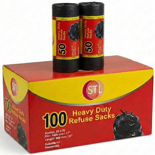 100 PCS Set Extra Strong Heavy Duty Black Bin Liners Rubbish Bags Waste Refuse Garbage Sacs Home Office Cleaning Accessories