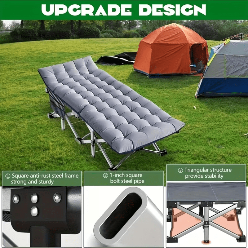 Adult Folding Bed, Office, Outdoor Camping, Courtyard Garden Portable Single Bed + Cushion, Lounge Chair, Space-Saving Design, Suitable for Camping, Travel, Rooms and Offices Furniture Supplies