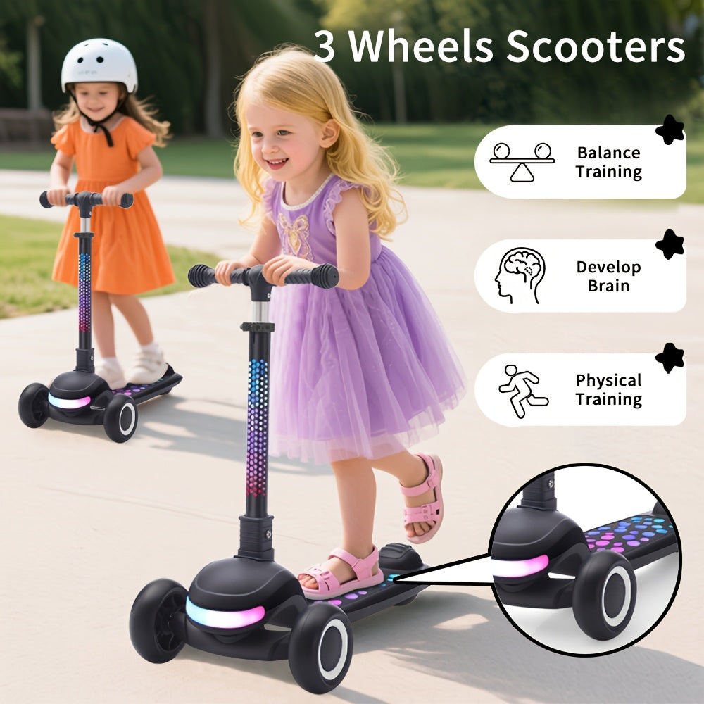 One-Touch Folding Kids scooter with 4-Speed Height Adjustment, Adjustable scooter for toddlers & children, Rear Brake, Heavy-Duty Construction - Ideal Birthday or Christmas gift for Ages 2+ (Blue/Pink/Black) - Space-Saving Fo