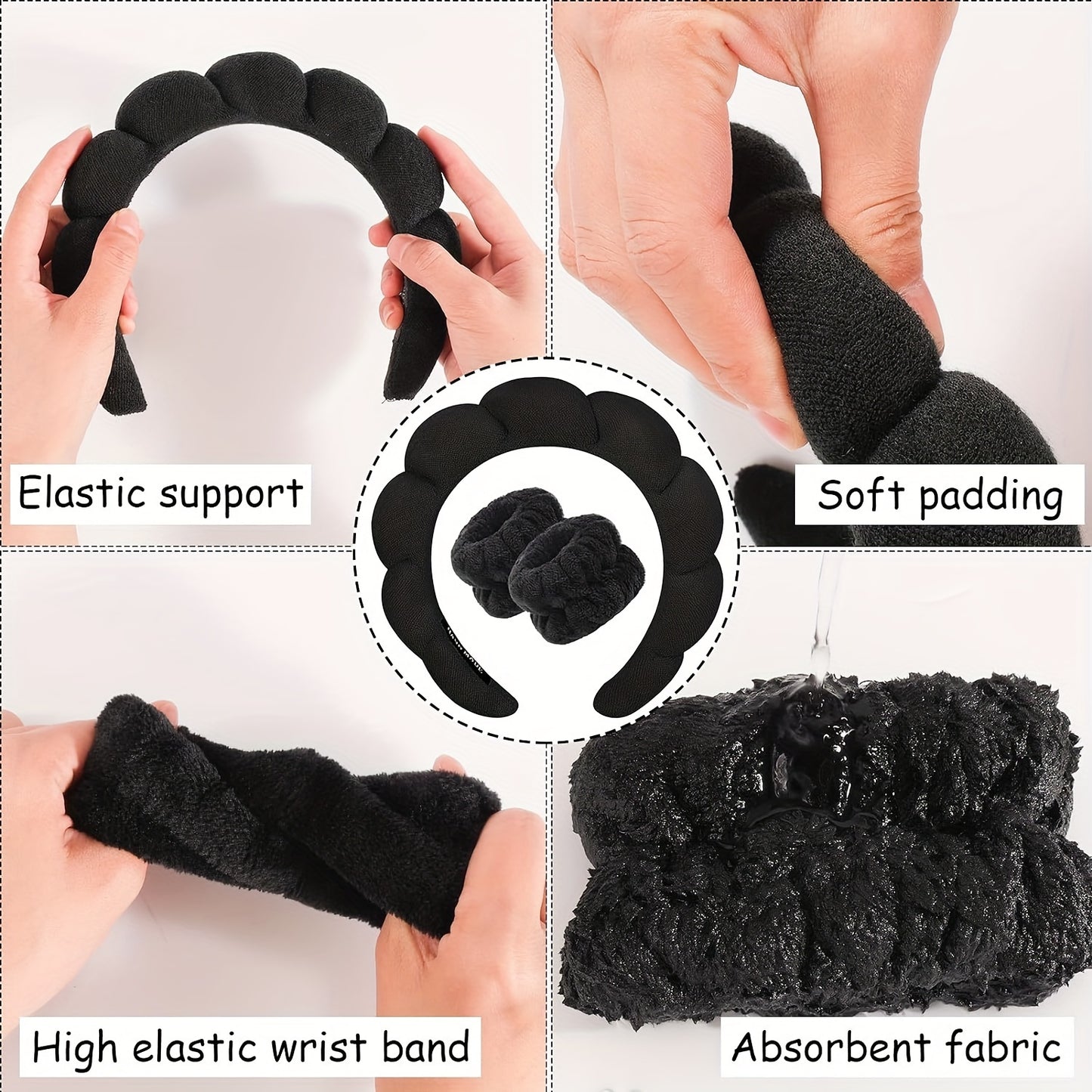 10 PCS Set Spa Headband and Hair Care Set | Slick Back Hair Brush, Soft Nightcap with Hair Band Wristband and Claw Clips, Microfiber Towel for Drying Hair, Curl Enhancing, Unscented