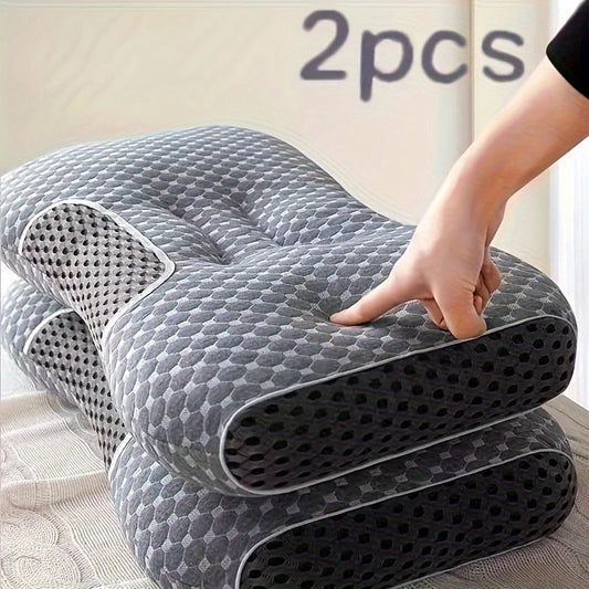 1/2pcs White/Gray Color Soft Cotton Massage Neck Pillow, Suitable for Sleep, Soft, Adjustable Ergonomic Contour Support Pillow, High-quality Pillow Core, Detachable Pillowcase Home Bedding Accessories
