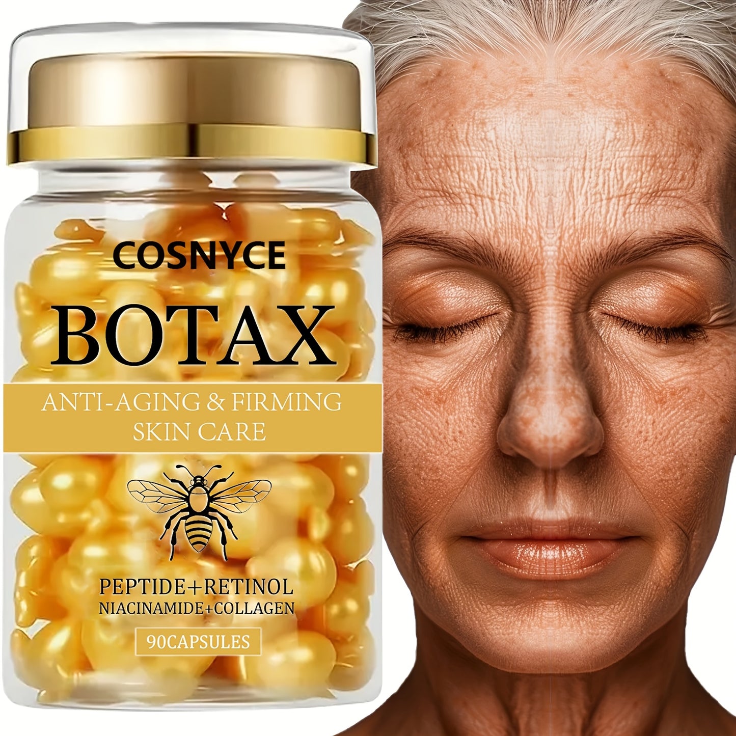 90 PCS Set Korean BOTAX Firming Face Lifting Capsules | Contains Retinol And Collagen to Smooth Lines, Light Texture, Easily Absorbed, Unisex-Adult, Face Use, Unscented. Women Skin Care Supplies