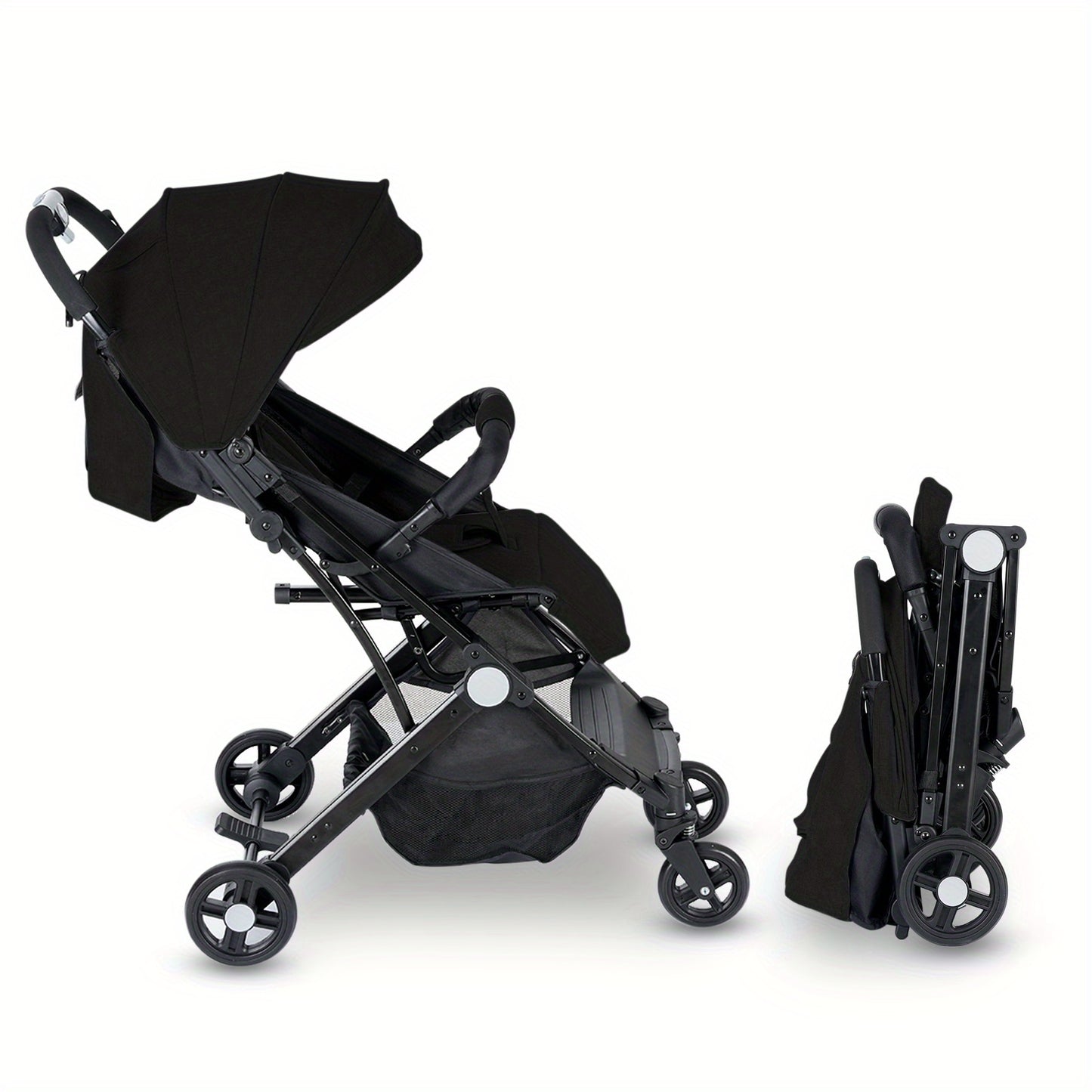 Travel Pram, Lightweight Baby Stroller, Compact Pushchair for Airplane, One Hand Foldable, Buggy with 5-Point Harness