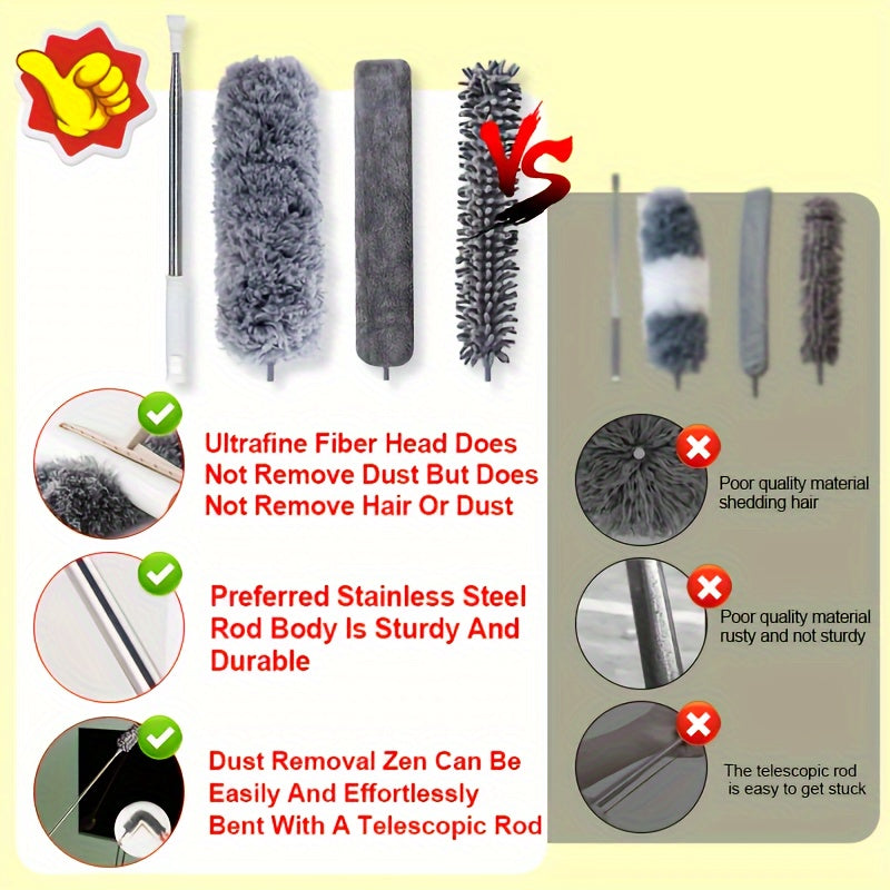 4 PCS Set , 2.8M ultra fine fiber dust collector cleaning kit, with extension rod, retractable and flexible dust collector, used to clean ceiling fans, high ceilings, louvers, furniture, air conditioning, car surfaces, can cl