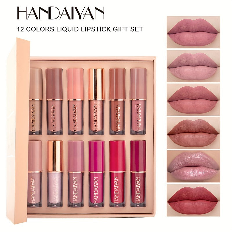 12 PCS Set Velvet Lip Color Set, a Collection of Liquid Lip Colors That Are Non-Drip, Long-Lasting, Waterproof, And Matte. Perfect As a Gift for Women Cosmetic Sets