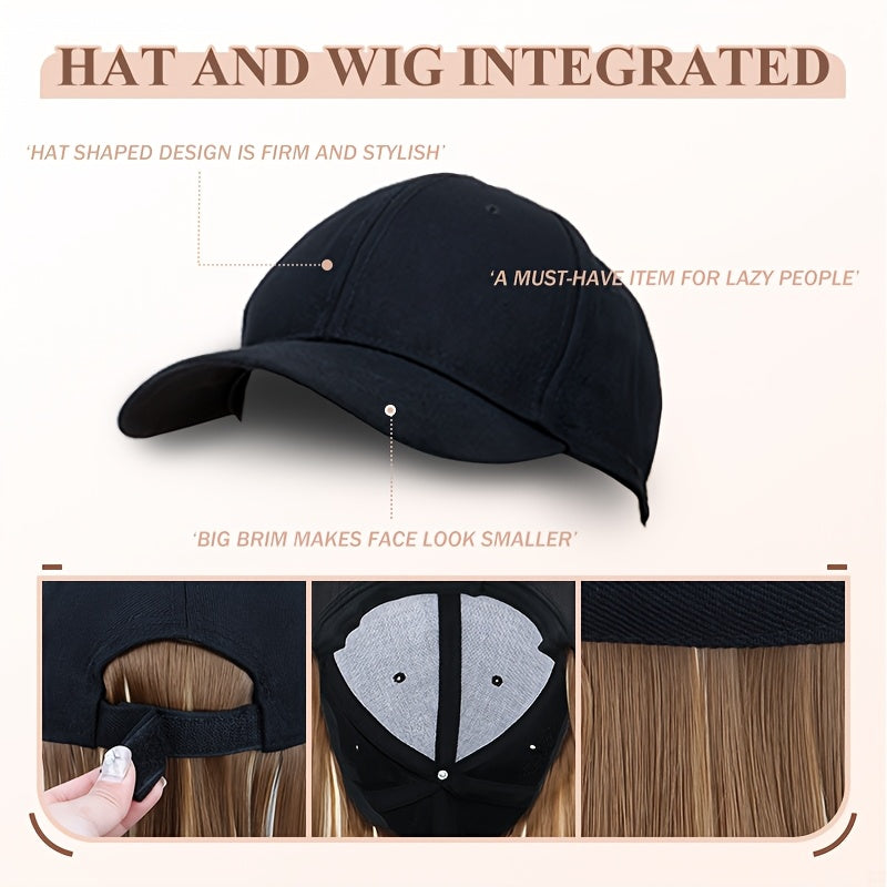 Long Straight Black Synthetic Hair Wig with Bangs - Natural-Looking Baseball Cap Hair Extension for Women, Easy to Style & Maintain, All-in-One Design for Versatile Looks, Hair Wigs, Versatile Hairpiece, Comfortable Fit Cap