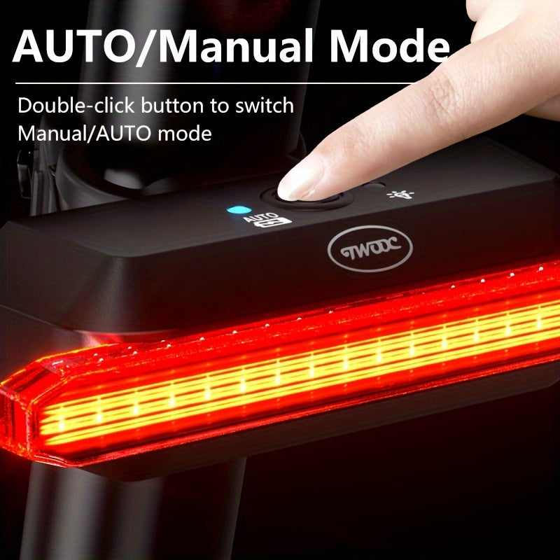 NEW Bike Tail Light, USB-C Rechargeable 30H Runtime Ultra Bright LED Bike Rear Light with Smart Brake, IPX5 Light, 6 Modes, USB Cable Included, 36V Compatible for Mountain/Road ( Post Mounted)