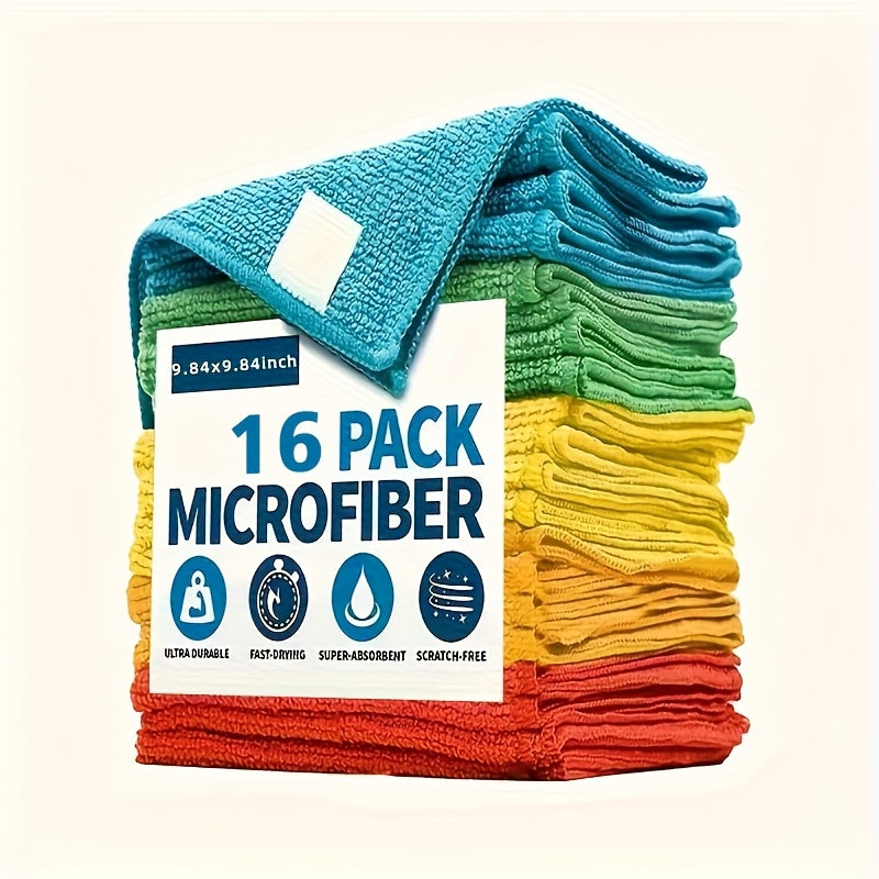 NEW 16/32-Pack Set Microfiber Cleaning Cloths - Reusable, Nonwoven, Super Absorbent, Non-Scratch Wipes for Dusting, Polishing, and Wiping in Kitchen, Car, Glass, Floors, and Furniture - Durable Household Cleaning Cloths