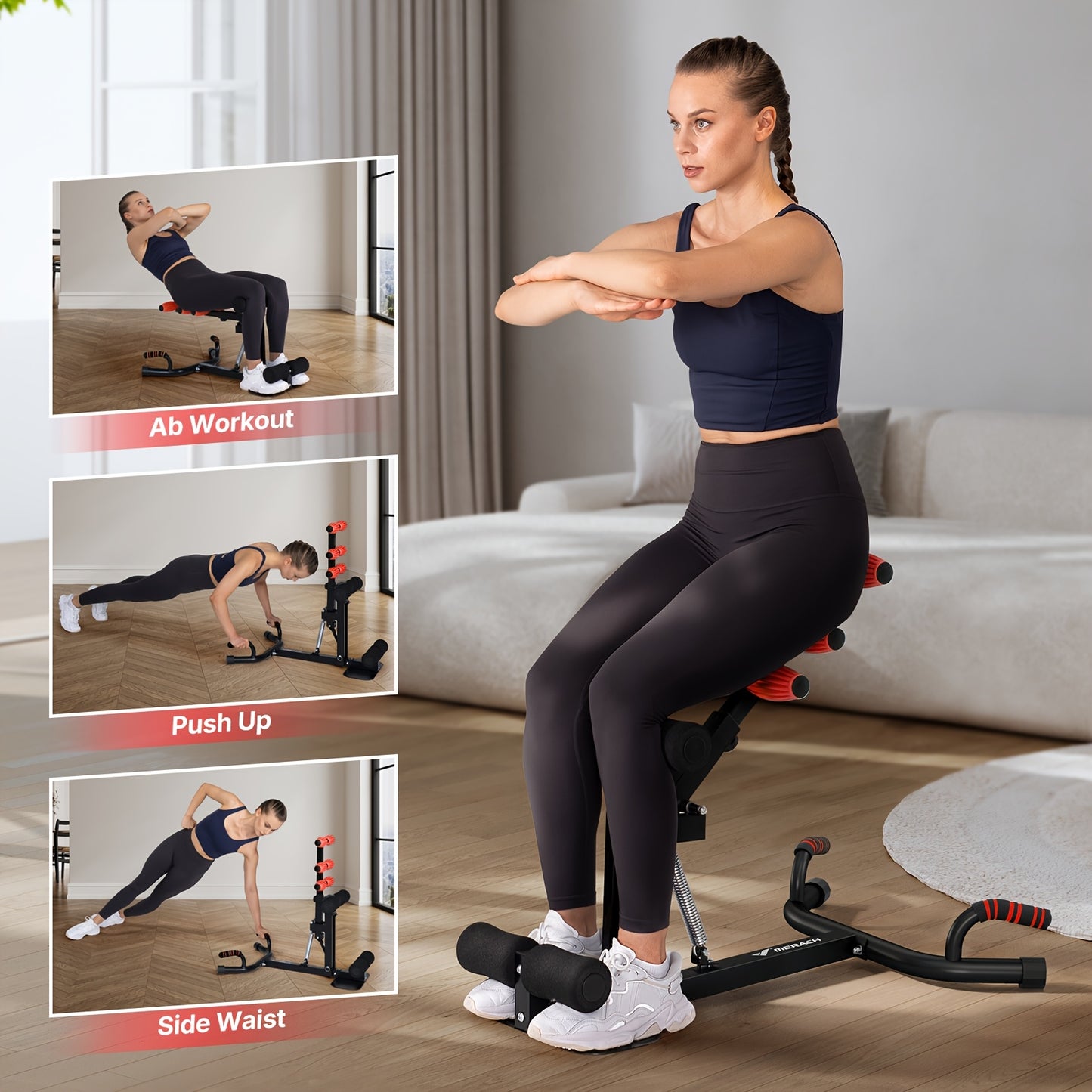 Home Gym  Women Men Training Squat Machine Adjustable with 3-Level Resistance, 136.08KG Weight Capacity, Safe & Easy-to-Use Squat Trainer Suitable for Fitness, Strength Training, Knee/Back, Compact (No Electronics)