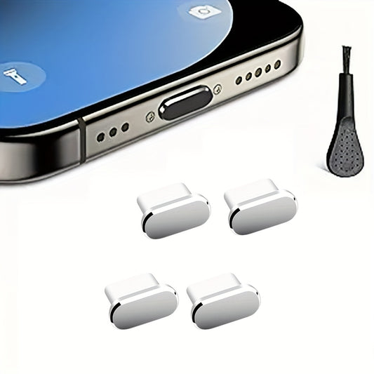 4 PCS + Brush Set USB C Dust Plug with 1pc Cleaning Brush, Metal Type C Charging Port Cover, Anti Dust USB-C Plug Cover Charging Port Cover Caps Phone Type-C Port Protectors Compatible with All USB C Devices