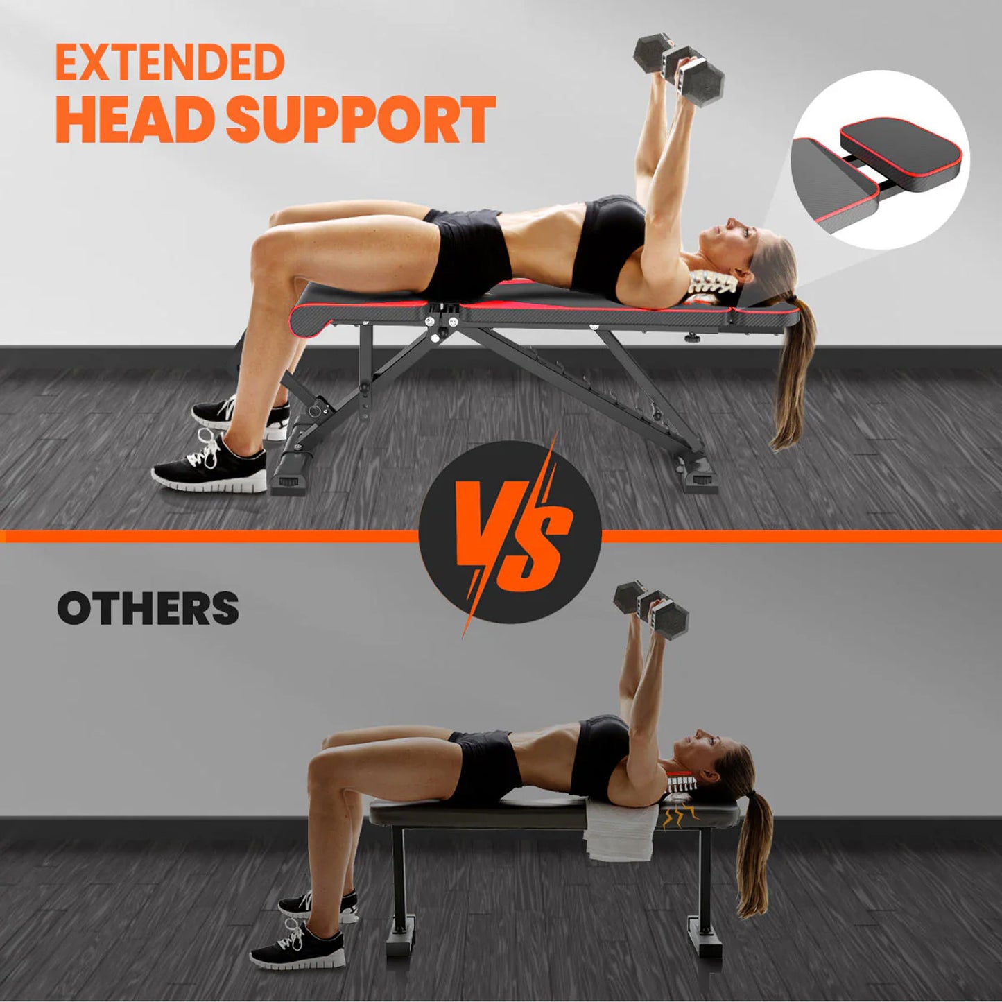 Home Gym Adjustable Workout Weight Bench Folding Exercise Bench 8 Backrest Adjustment for Full Body Exercise with Resistance Bands 300kg High Weight Capacity Sports Supplies