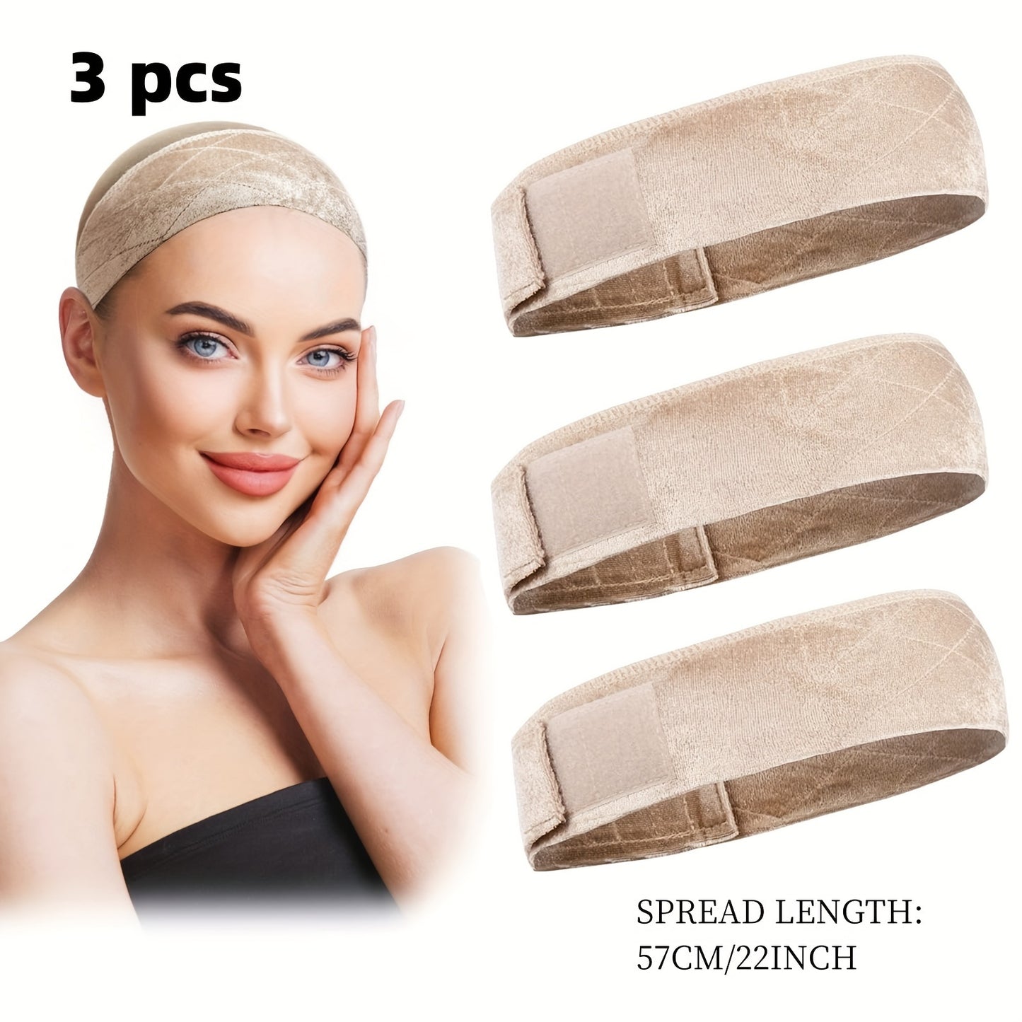 3pcs Velvet Hair Ties Set - Exclusive Female Hair Accessories, Comfortable Breathable Non-Slip Bands Suitable for Headpiece Fixing - Can Be Used for Headpiece Stand / Head Model Display
