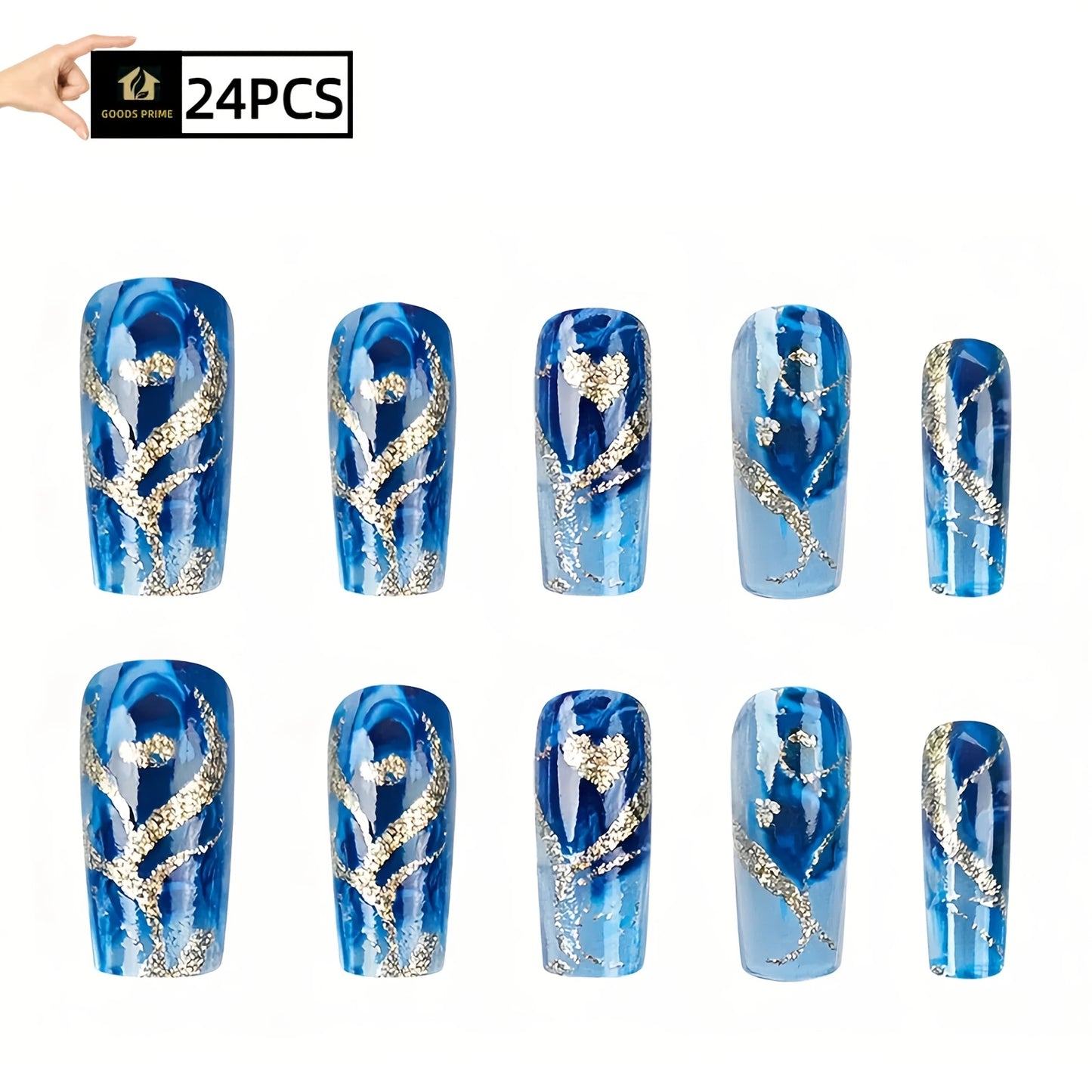 24 PCS Set This Summer-Themed Nail Art Features a Easy Glittery Golden Heart Pattern, Perfect for Women And. It's Ideal for Various Occasions Such As Work, Travel, Parties, Masquerades, Nail Salons