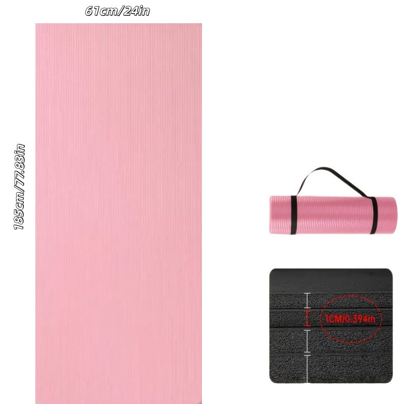 1 Extra Thick NBR Exercise Mat with Carry Strap | Wide Non-Slip Yoga Mat for Pilates, Workouts, Ideal for Hard Floors, Provides Excellent Joint Protection