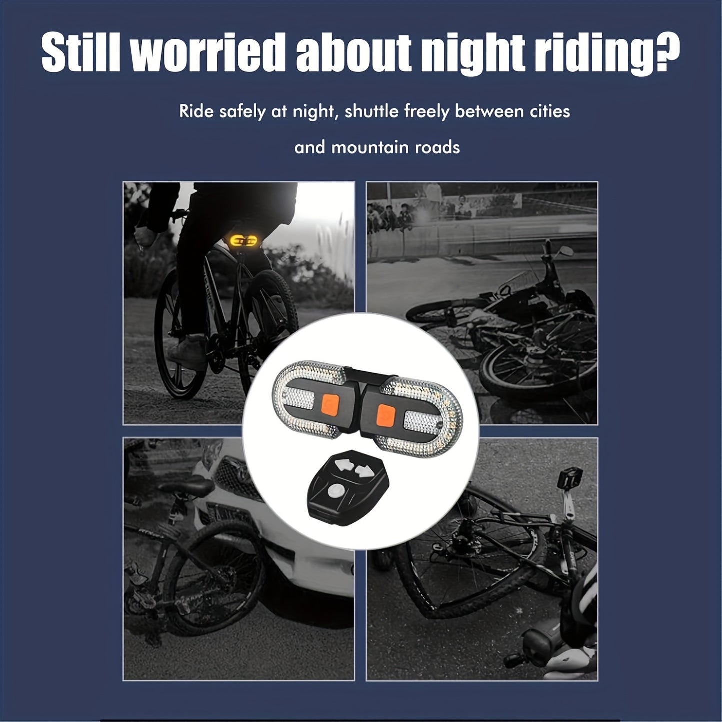 Bicycle Turn Signal, Bright Bicycle Tail Light, Wireless Remote Control Bicycle Tail Light, USB Rechargeable LED Mountain Bike Flashlight, Suitable for Bicycles and Scooters, Scooter Indicator Light, Road Visibility Aid, USB