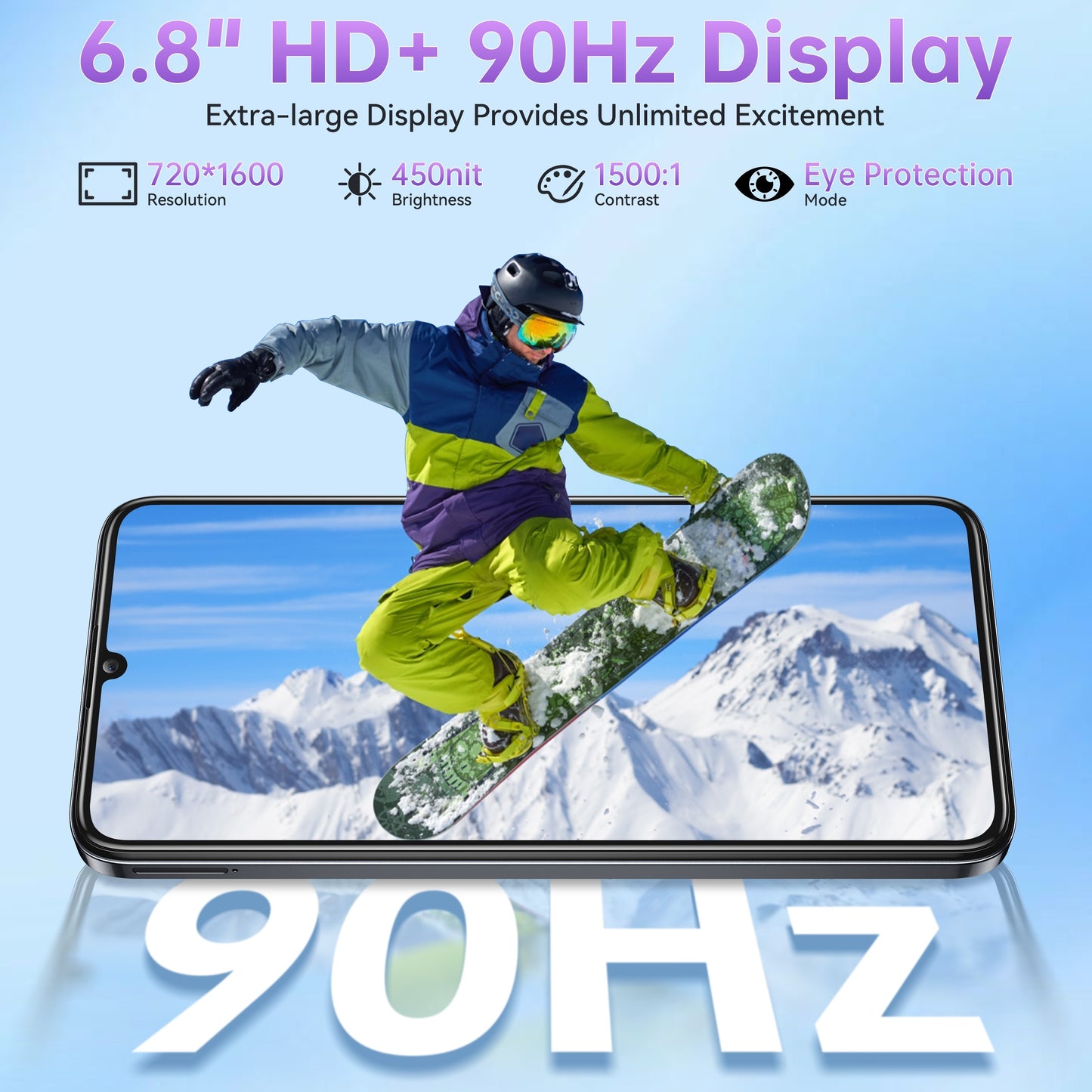 C51 Sim-Free & Unlocked Mobile Phones, GPS Android 14 16(4+128) GB RAM+128GB ROM, 4G Mobile Phones SIM Free Unlocked, Dual SIM Smartphone 13MP+5MP Camera, 6.8" HD+ Display 5150Mah, Face Id/GPS/Black, Smartphone, Travel Phone,