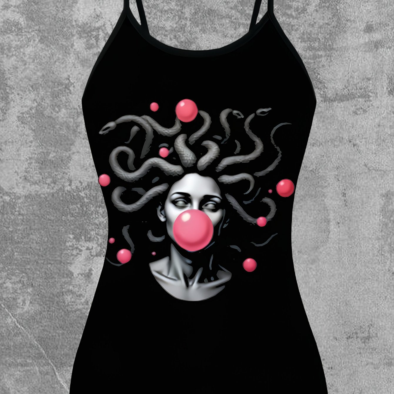 Women's Greek Goddess Medusa Print Sleeveless Dress-like Top - Greek Key & Medusa Design, Black & Green Summer Blouse, Machine Washable Elegant Casual to Party Wear, Backless Tops For Women, Backless Blouse, Festival Tops, Ba