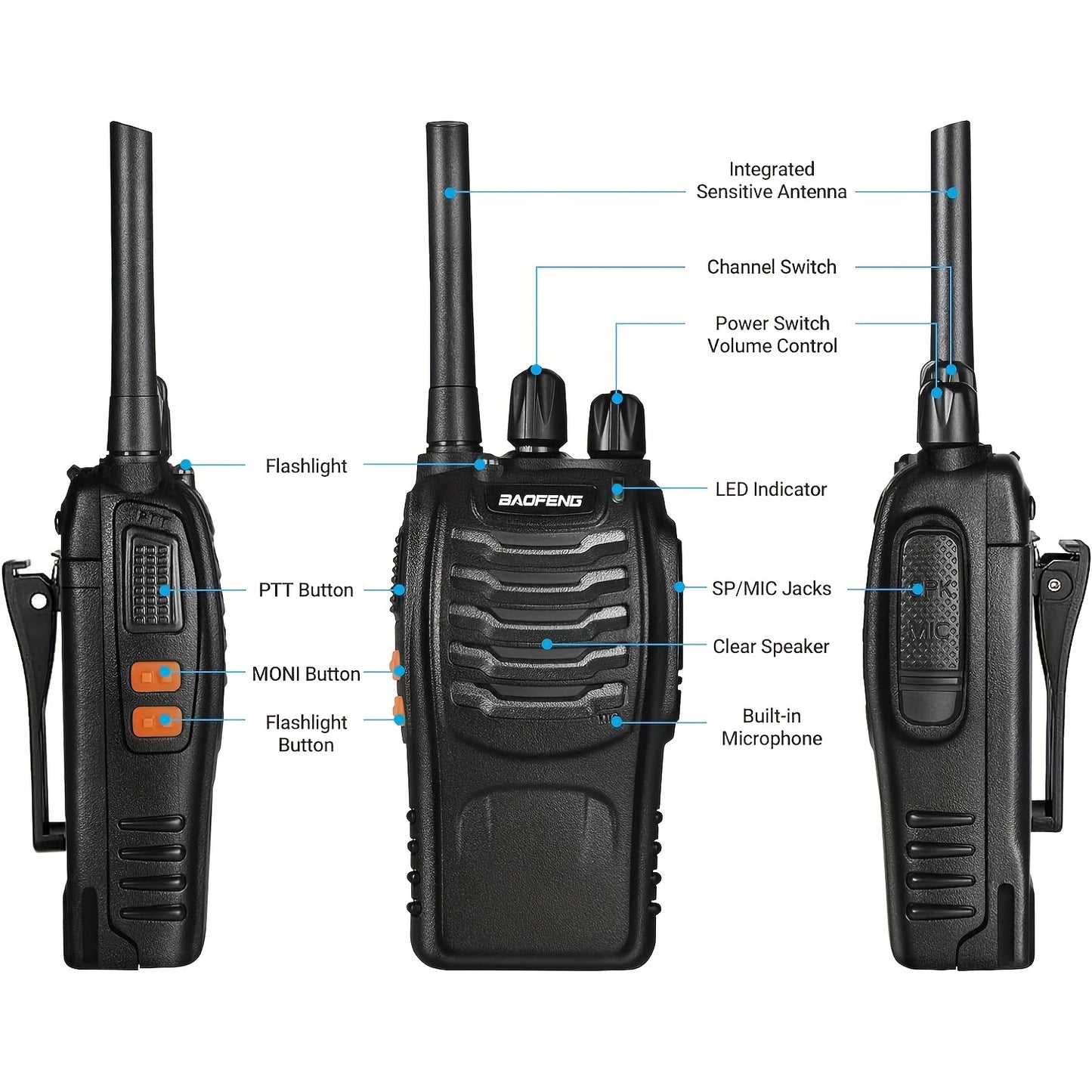 2pcs Set  Handheld Two-Way Radio for Adults, with LED Indicators And Integrated Antenna, Ideal for Hiking, Biking, And Climbing