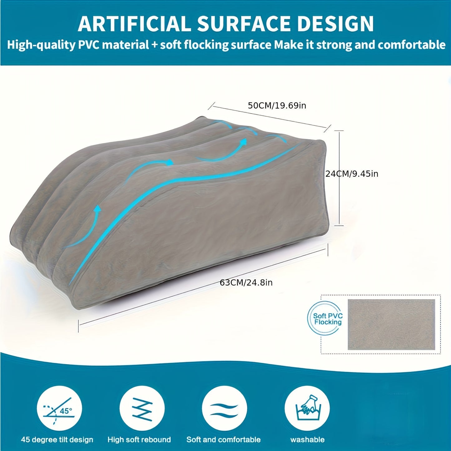 NEW Inflatable Wedge Pillow for Leg & Knee Rest, Soft Support Cushion for Muscle Comfort, Portable Support Pillow for Reading Watching Sleeping Lying Inflatable Feature Pad for Leg Elevation