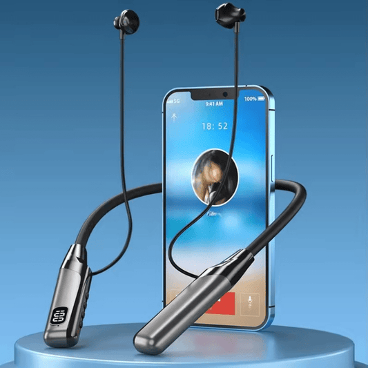 Wireless Neckband Headphones with an Ultra-Long Battery Life, Featuring 5.3 Wireless In-Ear Earbuds That Include a Digital Charge Display, Noise-Canceling Stereo Bass, a Built-In Microphone, Magnetic Suction