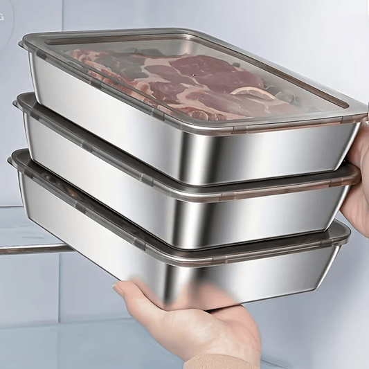 3 PCS Set Stainless Steel Food Storage Containers Leak-Proof, Stackable, Space-Saving - Heavy-Duty Stainless Steel Construction, Airtight Lid For Freshness - Ideal For Meal Prep, Fruits, Meats, Veggies, Leftovers, Fridge, Fre