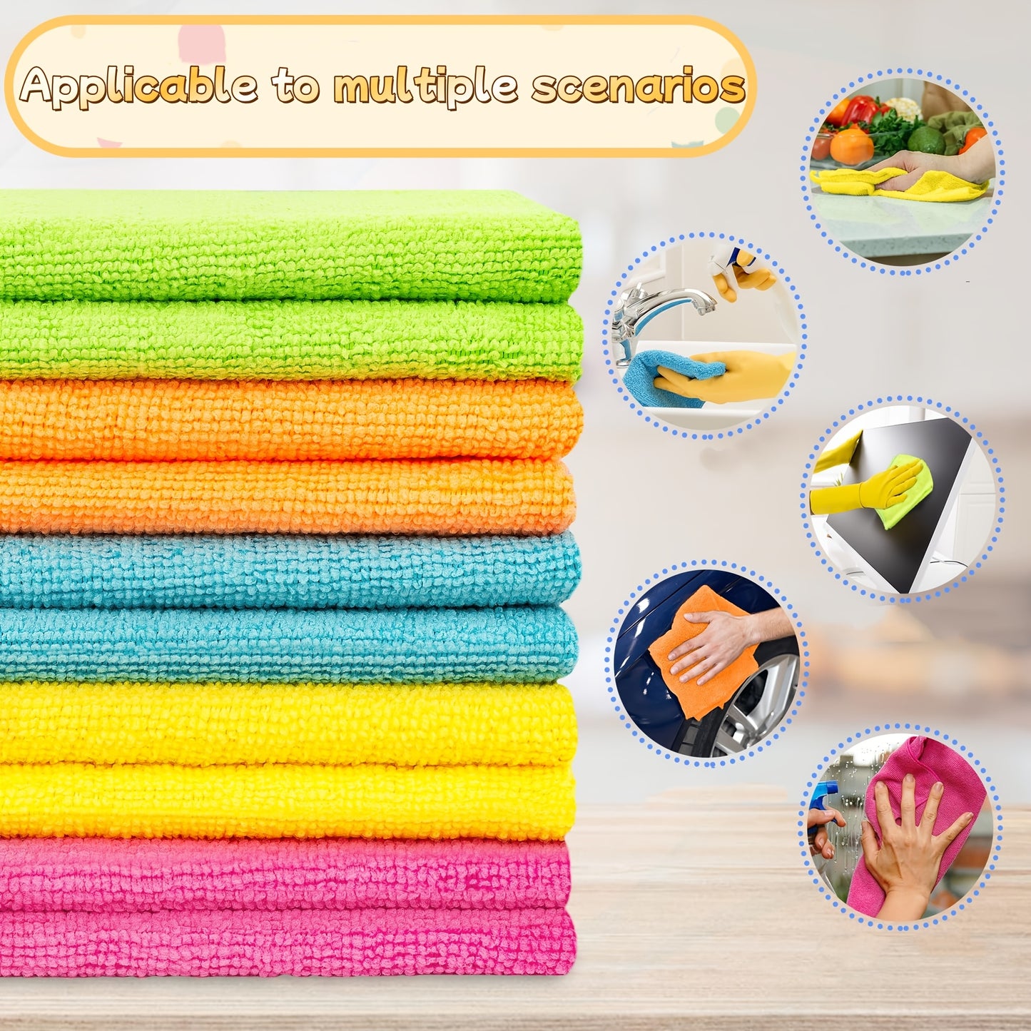 51/40/31/20/14 PCS Set Microfiber Cleaning Cloth Cleaning Rags for Household, Kitchen, 5 Random Colors Mixed Package Unspecified Color Green/Blue/Yellow/Orange/Pink