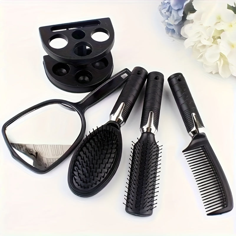 4- PCS Hair Comb + Mirror + Stand Set, Professional Salon Hairdressing Brush Set, Salon Hair Styling Tools, Unisex Grooming Combs Women Hair Care Tools Sets