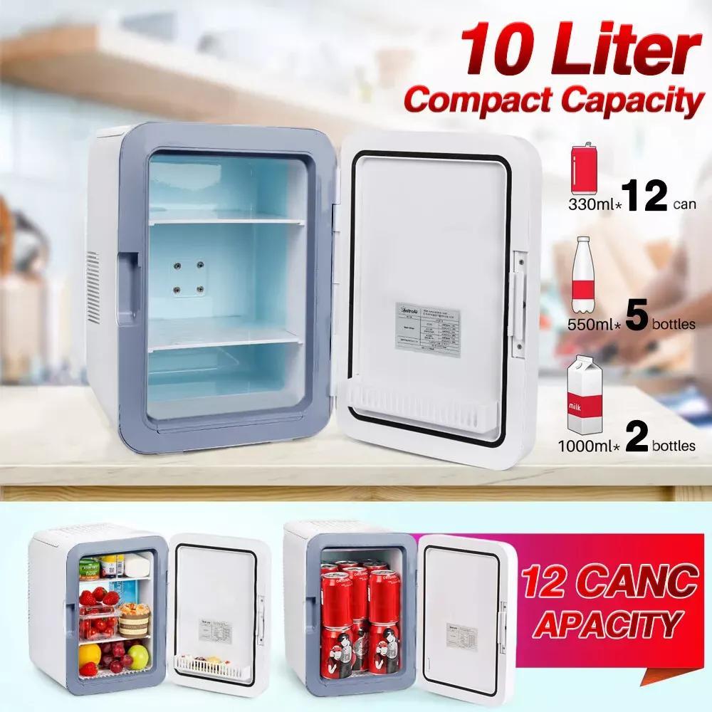 10L Mini Fridge Car Refrigerator Portable Freezer Cooler and Warmer Storing Skincare Cosmetic Food Drink, Ideal for Car, Home, Office, Dorm