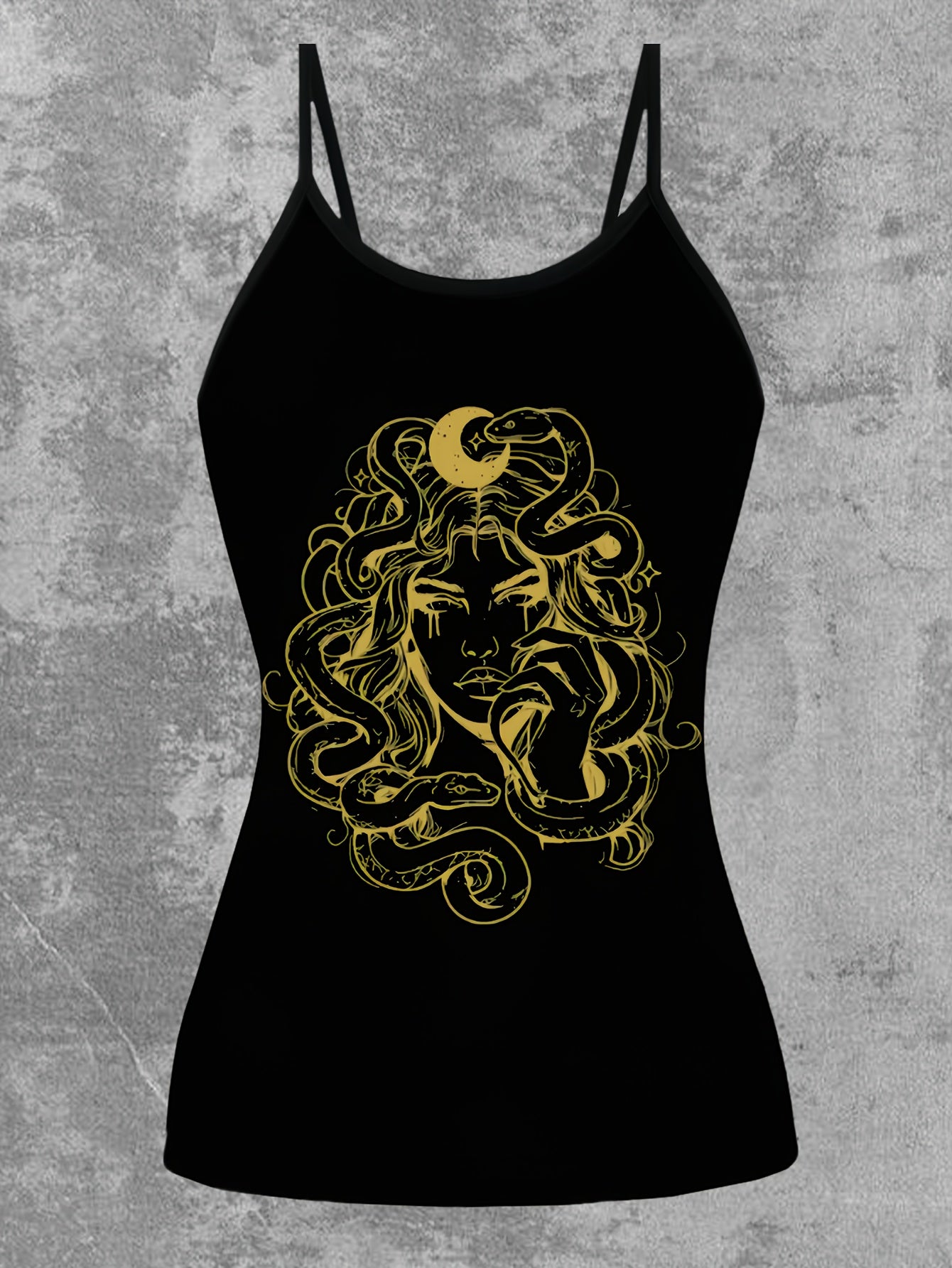 Women's Greek Goddess Medusa Print Sleeveless Dress-like Top - Greek Key & Medusa Design, Black & Green Summer Blouse, Machine Washable Elegant Casual to Party Wear, Backless Tops For Women, Backless Blouse, Festival Tops, Ba