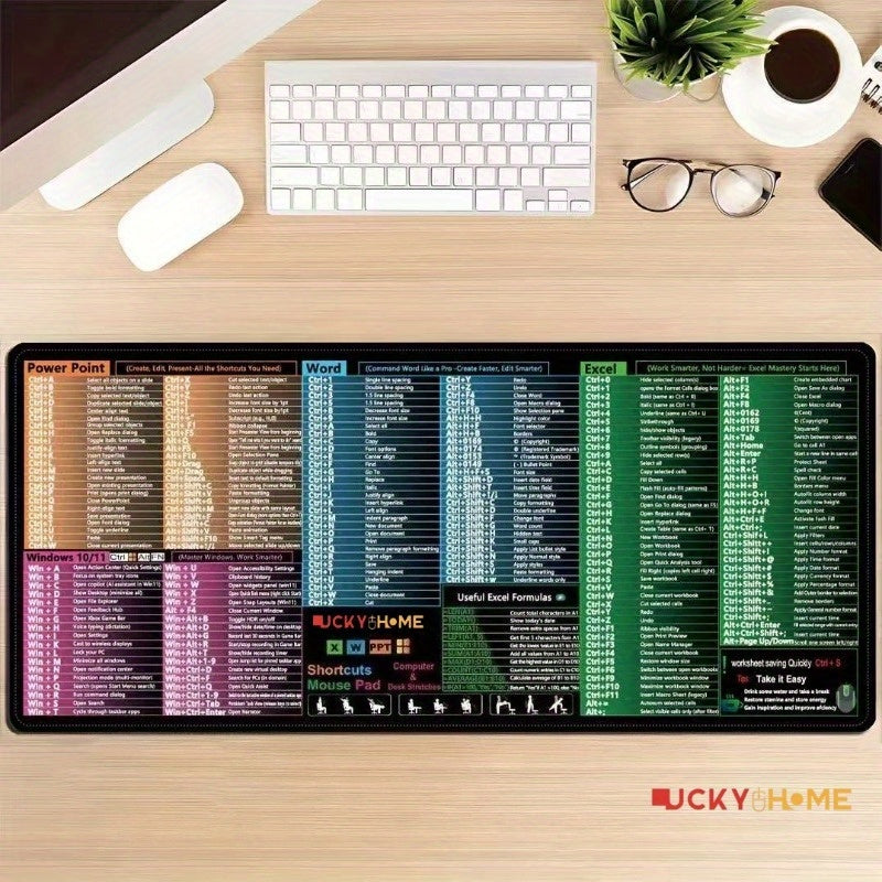 For Home and Office Extra-large Shortcut Keys Mouse Pad for Excel/Word/PowerPoint/Windows Shortcuts – Excel Cheat Sheet Desk Pad, Computer Mousepad – Gaming, Office, Non-Slip, Stitched Edges