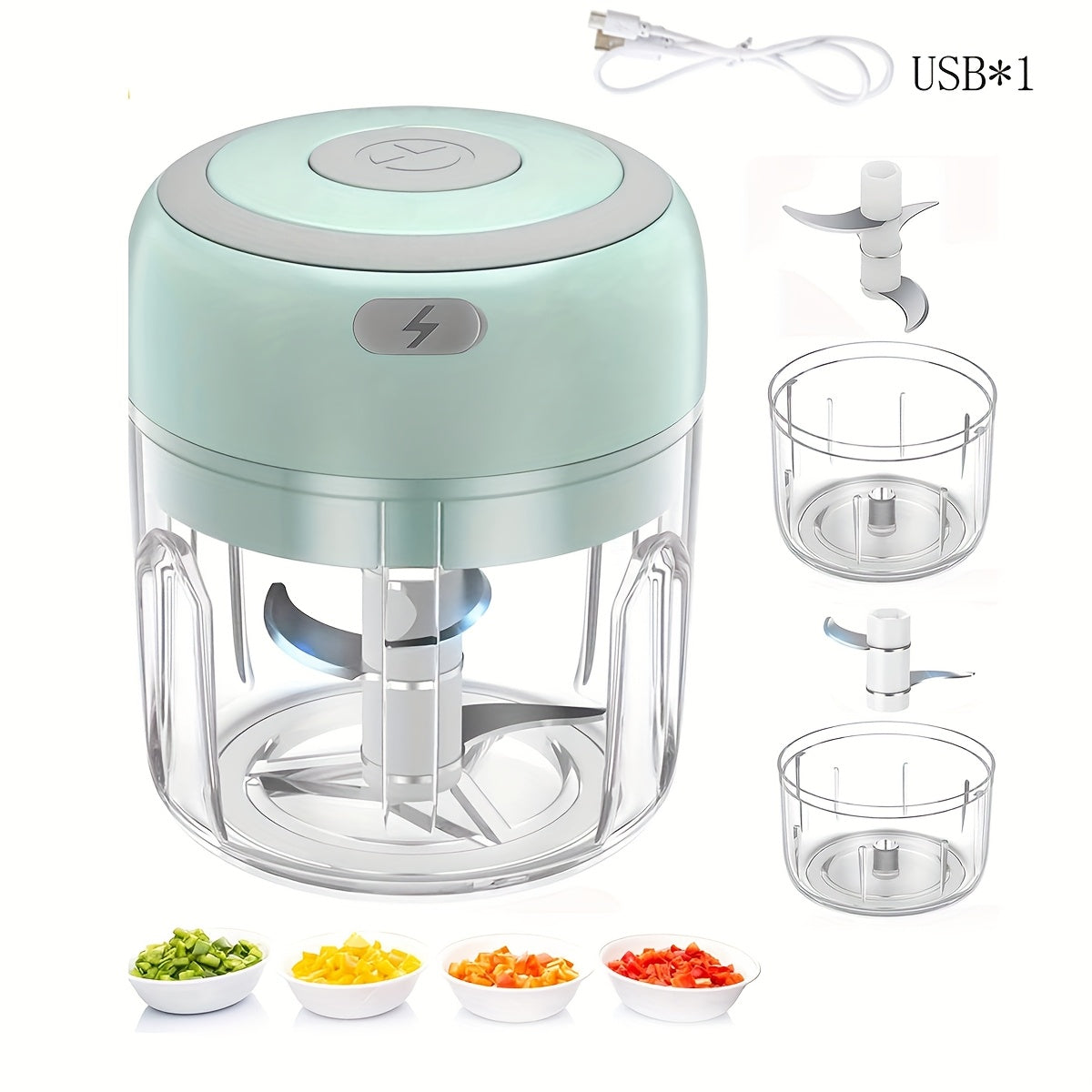 USB Rechargeable Electric Mixer & Mini Food Processor with Sharp Blades, Portable Cordless Garlic Shredder for Mixing and Mincing Food Ingredients, Ideal for Kitchen Use Outdoors, Kitchen Gadget | Compact Design | Stainless S