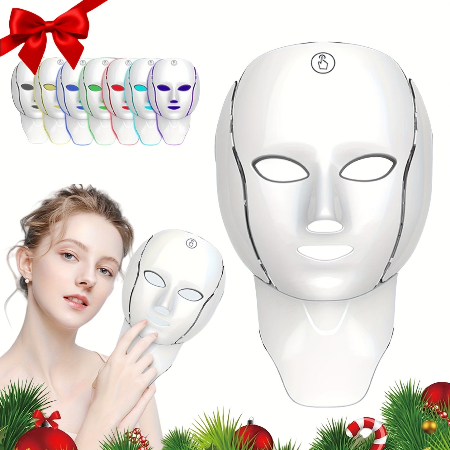 138 Pearl LED Facial Mask Beauty Device, USB Charging 7-In-1 Facial And Neck Care Instrument with 7 Automatic Modes, Designed Specifically for The Face And Neck, Suitable for Home And Travel, Offering Salon-Quality Care