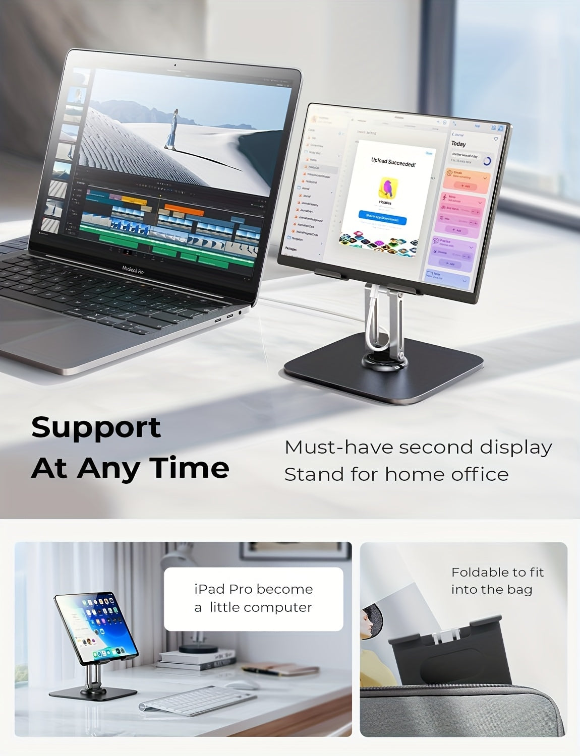 Heavy-Duty 20kg Stable Adjustable Tablet Stand with Rotating Base & Folding Design - Heavy-Duty Iron Construction, 360° Rotating Tablets, for iPad, Phone, Tablet, Laptop, Ergonomic Workspace, Sturdy Build, Office Workers