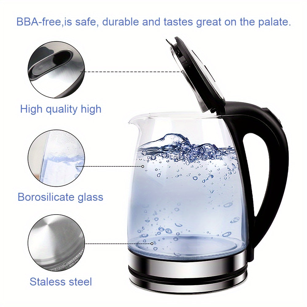 NEW 2L Electric Kettle Glass Quick Cook Portable Kettle 1800w Food Processor Quick Cook Element Portable Kettle Safe, Dry Burning Protection, Suitable For Home Kitchen, Living Room, Coffee, Tea, Kitchen Appliances And Accesso