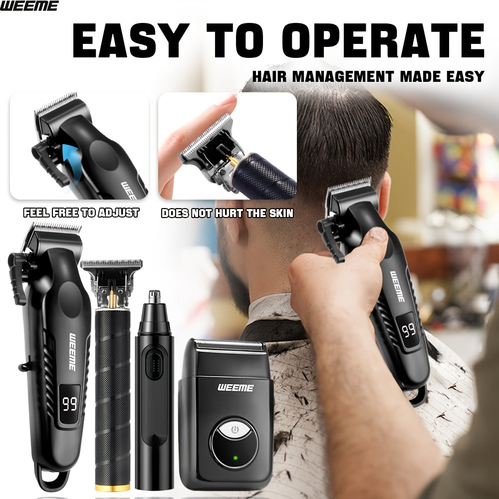 4 PCS Set Men's Grooming Kit with USB- Fast-Charging Clipper, T-Trimmer, Razor & Nose Hair Trimmer - All-in-One Hair & Shaving System for Home, Travel - Ideal Gift for Dad, Husband, Boyfriend (Birthday/Father's Day)