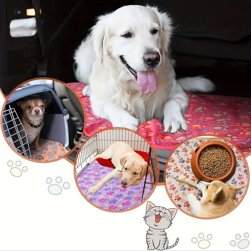 One Set of 8 Packs, Soft Flannel Pet Blankets for Dogs and Cats - Soft Polyester Fiber, Machine Washable with Paw Print Pattern - Versatile, Suitable for Small to Large Breeds