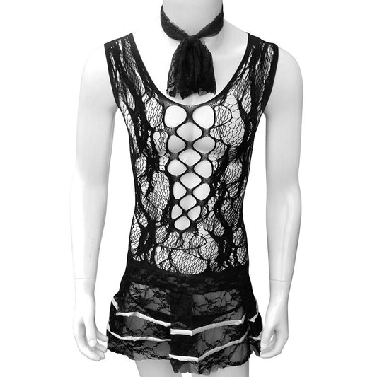 See Through Lace Sissy Dress sleepwear For Mens Skirts Nightwear Lingerie Fancy Exotic Role Playing Sexy Costumes Dress Up